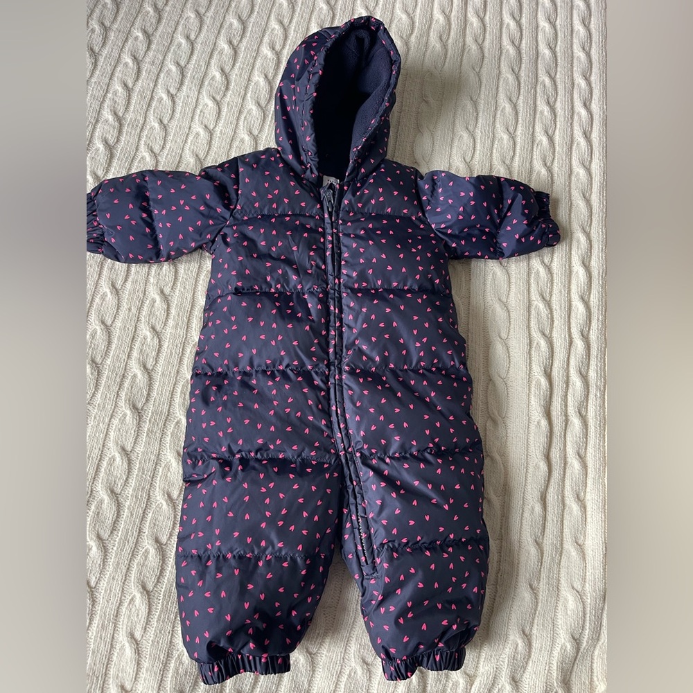 Baby Gap Down filled Snowsuit with pink hearts size 6-12 months